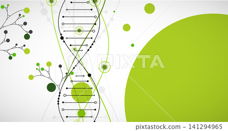 Abstract green DNA helix with digital data dots and clean background. Vector illustration Abstract green DNA helix with digital data dots and clean background. Vector illustration 141294965