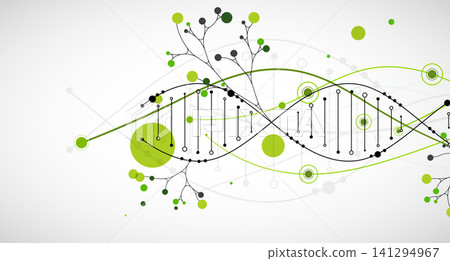 Abstract green DNA helix with digital data dots and clean background. Vector illustration Abstract green DNA helix with digital data dots and clean background. Vector illustration 141294967