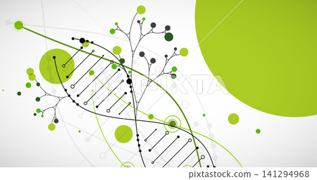 Abstract green DNA helix with digital data dots and clean background. Vector illustration Abstract green DNA helix with digital data dots and clean background. Vector illustration 141294968