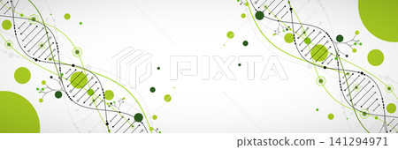 Abstract green DNA helix with digital data dots and clean background. Vector illustration Abstract green DNA helix with digital data dots and clean background. Vector illustration 141294971