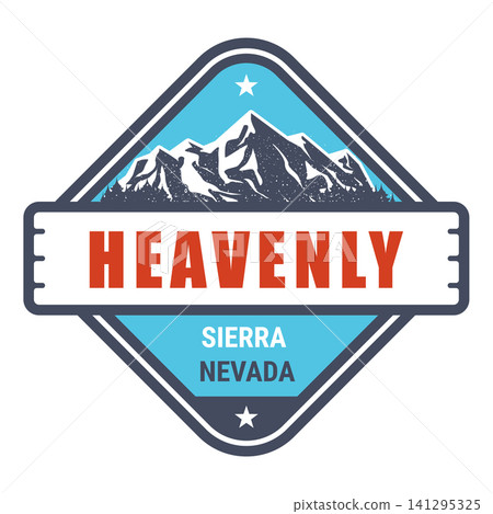 Heavenly mountain resort, United States, Sierra Nevada emblem with snow-covered mountains, vector Heavenly mountain resort, United States, Sierra Nevada emblem with snow-covered mountains, vector 141295325
