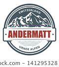 Andermatt Mountain Resort, Uri, Switzerland, emblem with snow covered rocks, vector 141295328