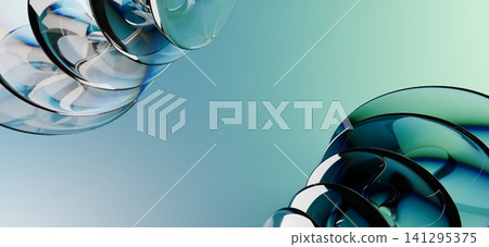 Premium abstract 3D dark glass architectural structure with light blue sky gradient background banner design 141295375