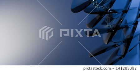 Futuristic abstract 3D dark blue glass geometric shards on minimalist light silver gray background banner Futuristic abstract 3D dark blue glass geometric shards on minimalist light silver gray background banner 141295382