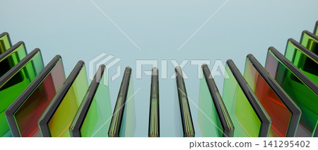 Minimal Green Transparent Glass Panels Circular Arrangement Abstract Luxury Technology Background 3D Illustration Minimal Green Transparent Glass Panels Circular Arrangement Abstract Luxury Technology Background 3D Illustration 141295402