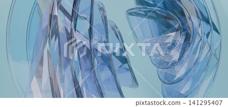 Luxury Blue Transparent Crystal Glass Abstract Background with Geometric Spiral Shapes Modern 3D Illustration Luxury Blue Transparent Crystal Glass Abstract Background with Geometric Spiral Shapes Modern 3D Illustration 141295407