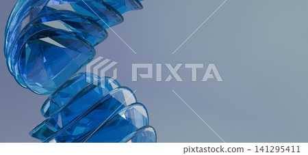 Modern Blue Transparent Crystal Glass Spiral Abstract Luxury Background with Minimal 3D Geometric Design Modern Blue Transparent Crystal Glass Spiral Abstract Luxury Background with Minimal 3D Geometric Design 141295411