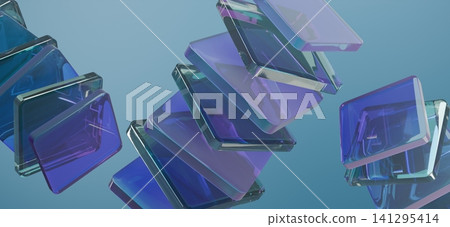 Abstract Floating Transparent Glass Squares Modern Luxury Crystal Geometric Background 3D Render Illustration 141295414