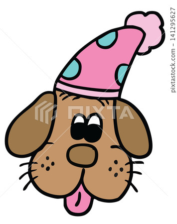 Hand drawn brown puppy wearing beanie hat for bed time, dog cartoon, characters, comic, mascot, standee, sticker, pet shop, vet, animal, home decor, house, yard, playtime, plush toy, kid doll, woof 141295627