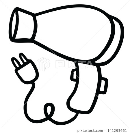 Hand drawn outline of hair dryer cartoon for kid colouring book, toiletry, bathroom, office worker, house, vanity, lifestyle, morning routine, washroom, cleaning, department store, grocery, comic book Hand drawn outline of hair dryer cartoon for kid colouring book, toiletry, bathroom, office worker, house, vanity, lifestyle, morning routine, washroom, cleaning, department store, grocery, comic book 141295661