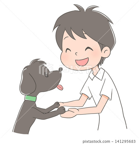 An illustration of a dog and a human laughing happily. An illustration of a dog and a human laughing happily. 141295683