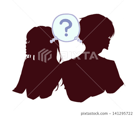 一對彼此心存疑慮的男女；一個問號；一個輪廓。 141295722