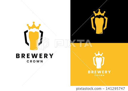 Beer Mug Crown Logo with Foam for Brewery Brand Identity Beer Mug Crown Logo with Foam for Brewery Brand Identity 141295747