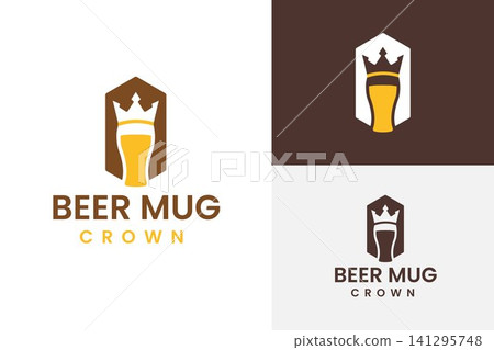 Geometric Beer Glass Crown Shield Logo for Brewery Branding Geometric Beer Glass Crown Shield Logo for Brewery Branding 141295748
