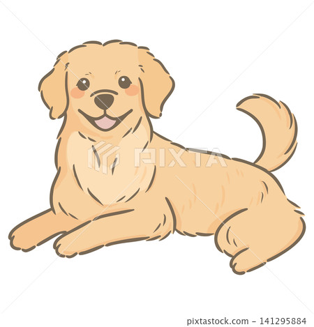 一幅簡單可愛的手繪插圖,描繪了一隻坐著的金毛犬。 一幅簡單可愛的手繪插圖,描繪了一隻坐著的金毛犬。 141295884