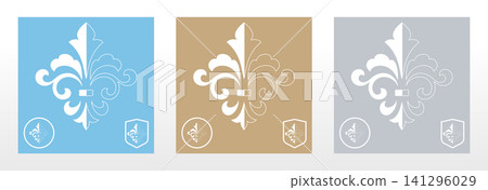 Colored of royal lilies . Heraldic sign, logo, design element, decoration. Graphic vector pattern Colored of royal lilies . Heraldic sign, logo, design element, decoration. Graphic vector pattern 141296029