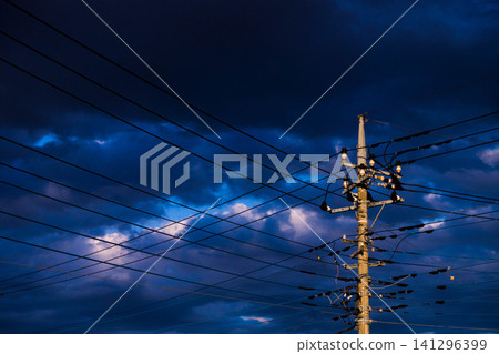 City power lines and summer sky City power lines and summer sky 141296399