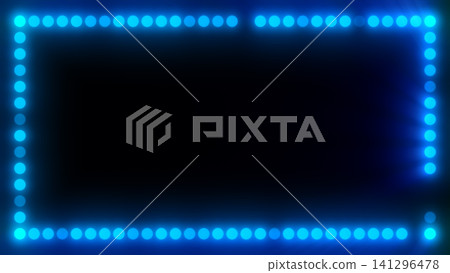 Cyan neon dotted light frame with dark empty center, soft glow, and futuristic digital background atmosphere. Cyan neon dotted light frame with dark empty center, soft glow, and futuristic digital background atmosphere. 141296478