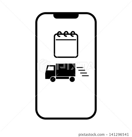 Smartphone screen delivery reservation calendar and truck icon illustration Smartphone screen delivery reservation calendar and truck icon illustration 141296541