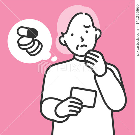 An illustration of a senior woman holding a medical card, feeling anxious about the cost of medical treatment and medication. This is advertising material for health insurance and hospital visits. An illustration of a senior woman holding a medical card, feeling anxious about the cost of medical treatment and medication. This is advertising material for health insurance and hospital visits. 141296660
