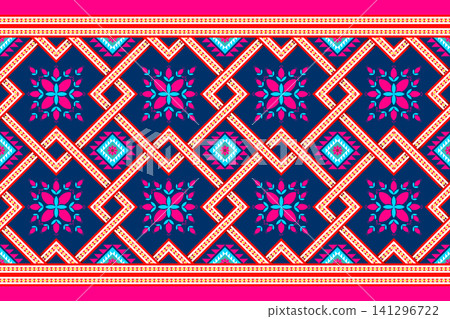 Geometric with floral pattern. Geometric ethnic oriental pattern. Ethnic pattern. Navajo, Native American tribal fabric design for clothing, textile, wrapping, background, wallpaper, carpet, print, Geometric with floral pattern. Geometric ethnic oriental pattern. Ethnic pattern. Navajo, Native American tribal fabric design for clothing, textile, wrapping, background, wallpaper, carpet, print, 141296722