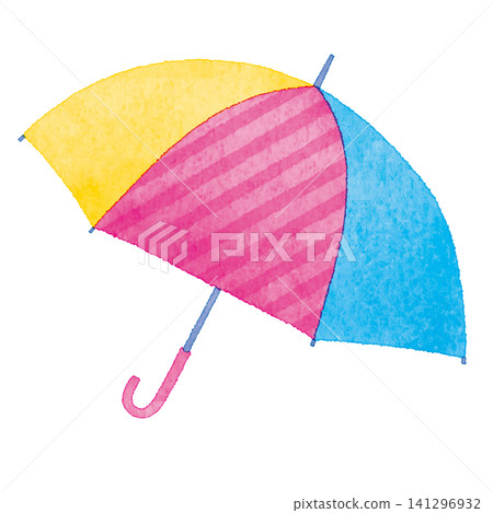 色彩鮮豔的雨傘插畫,帶有水彩質感。簡潔可愛的雨天素材。 色彩鮮豔的雨傘插畫,帶有水彩質感。簡潔可愛的雨天素材。 141296932
