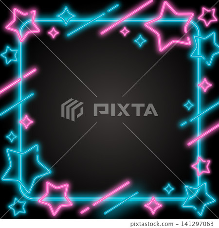 Pop art frame background with neon stars, light blue and pink, square, 1:1 aspect ratio. Pop art frame background with neon stars, light blue and pink, square, 1:1 aspect ratio. 141297063