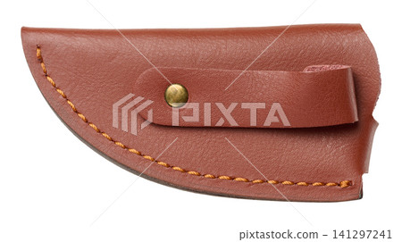 Brown leather knife case with metal rivet and decorative stitching Brown leather knife case with metal rivet and decorative stitching 141297241