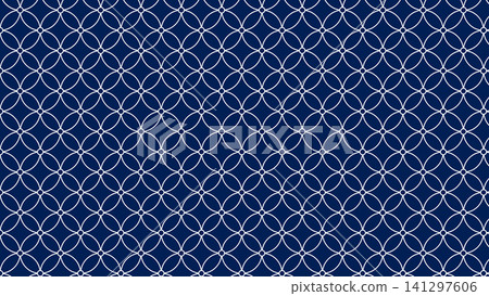 Japanese pattern background: Navy blue with white lines of Shippo (seven treasures) pattern, 16:9 aspect ratio. Japanese pattern background: Navy blue with white lines of Shippo (seven treasures) pattern, 16:9 aspect ratio. 141297606