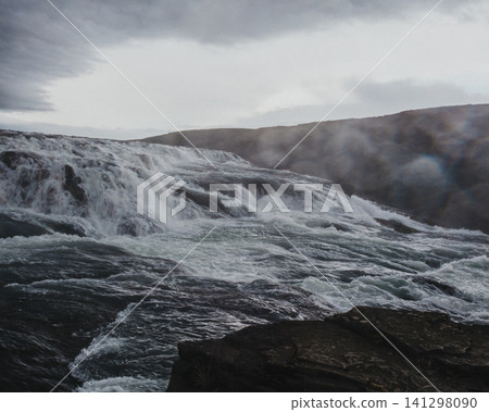 Close-up view of the powerful Gullfoss waterfall in south Iceland Close-up view of the powerful Gullfoss waterfall in south Iceland 141298090