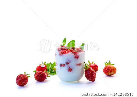 Healthy creamy yogurt with ripe strawberries and mint Healthy creamy yogurt with ripe strawberries and mint 141298515