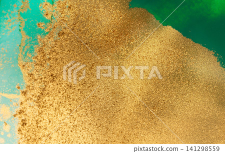 Abstract Original Hand Drawn Green Artwork Liquid Inks Illustration with Gold Glitter Text Space. Abstract Original Hand Drawn Green Artwork Liquid Inks Illustration with Gold Glitter Text Space. 141298559