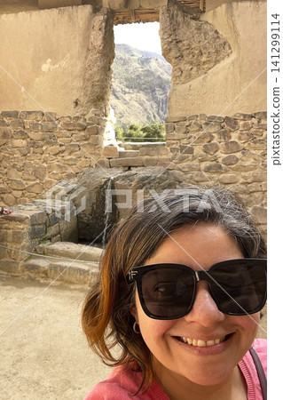 Woman at ancient Inca water temple ruins. UGC Woman at ancient Inca water temple ruins. UGC 141299114