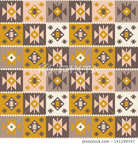 Southwestern Geometric Tile Seamless Pattern with Decorative Diamond Motifs in Earth Tone Colors Southwestern Geometric Tile Seamless Pattern with Decorative Diamond Motifs in Earth Tone Colors 141299347