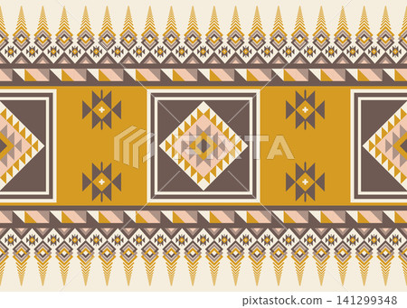 Southwestern Ornamental Stripe Pattern with Geometric Border Design in Mustard Yellow and Brown Southwestern Ornamental Stripe Pattern with Geometric Border Design in Mustard Yellow and Brown 141299348