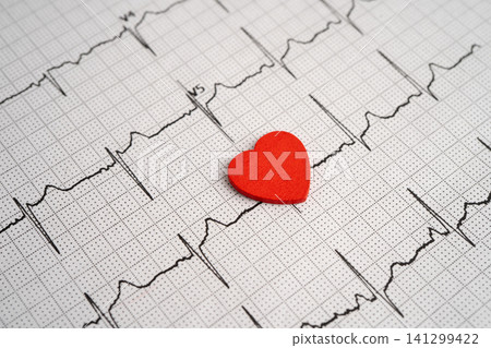 Electrocardiogram ECG, heart wave, heart attack, cardiogram report. Electrocardiogram ECG, heart wave, heart attack, cardiogram report. 141299422