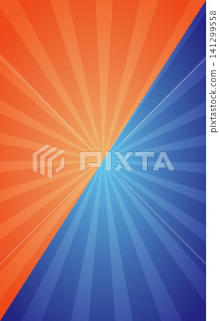 Abstract orange and blue sunburst background mockup template with dual color radial rays 141299558