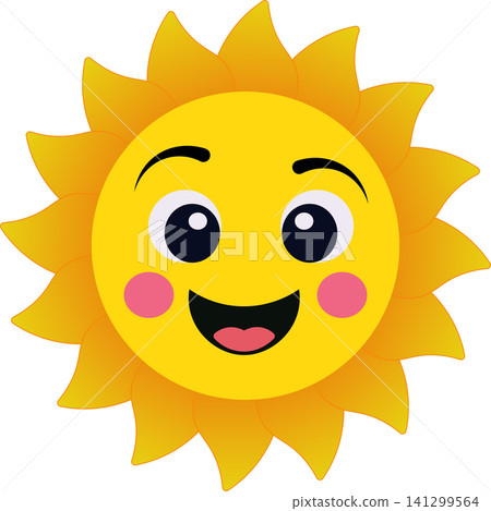 Cute cartoon smiling sun character with bright warm rays Cute cartoon smiling sun character with bright warm rays 141299564
