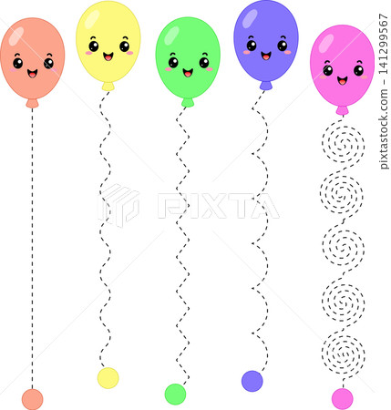 Colorful baby balloons tracking lines worksheet template for kids handwriting practice Colorful baby balloons tracking lines worksheet template for kids handwriting practice 141299567