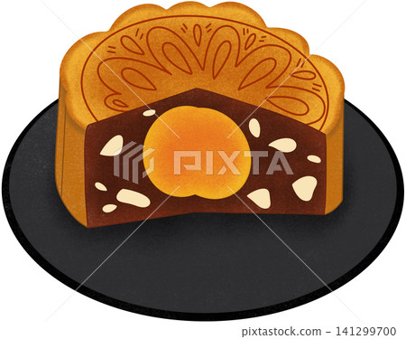 mooncake on black plate mooncake on black plate 141299700