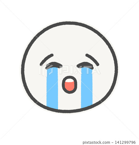 A hand-drawn emoji of a crying face with tears streaming down like a waterfall - an illustration with a white border depicting crying, crying tears of joy, or an expression of deep emotion. A hand-drawn emoji of a crying face with tears streaming down like a waterfall - an illustration with a white border depicting crying, crying tears of joy, or an expression of deep emotion. 141299796