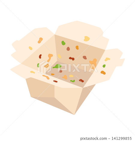 empty used box with leftover food, asian takeaway food 141299855