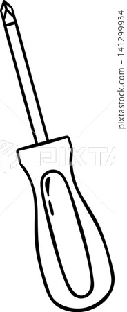 Hand-drawn screwdriver icon in simple black and white line. Sketch style for hardware store or tool branding 141299934