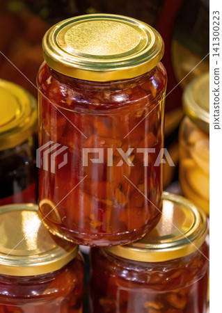 Jam in glass jar 141300223