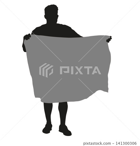 Black silhouette of a man holding a blank banner above his head isolated on a white background, male person displaying an empty sign for advertising or message Black silhouette of a man holding a blank banner above his head isolated on a white background, male person displaying an empty sign for advertising or message 141300306