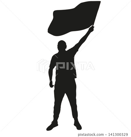 Black silhouette of a man holding a blank banner above his head isolated on a white background, male person displaying an empty sign for advertising or message Black silhouette of a man holding a blank banner above his head isolated on a white background, male person displaying an empty sign for advertising or message 141300329