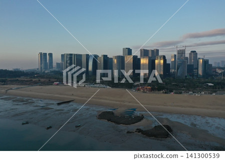 Aerial view of the Taiwan Strait and rocky islets in the twilight. Aerial view of the Taiwan Strait and rocky islets in the twilight. 141300539