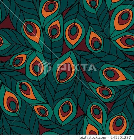 Peacock feathers colorful abstract art nouveau stained glass seamless pattern Peacock feathers colorful abstract art nouveau stained glass seamless pattern 141301227
