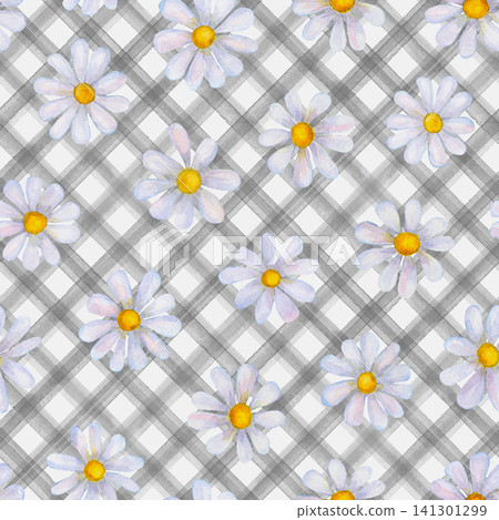 Watercolor daisy chamomile flowers. Beautiful floral seamless pattern Watercolor daisy chamomile flowers. Beautiful floral seamless pattern 141301299