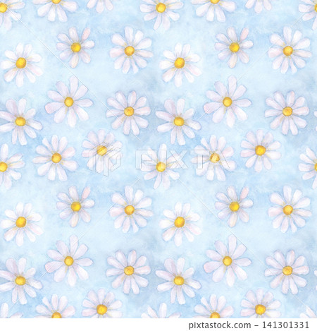 Watercolor chamomile flowers. Beautiful floral seamless pattern Watercolor chamomile flowers. Beautiful floral seamless pattern 141301331